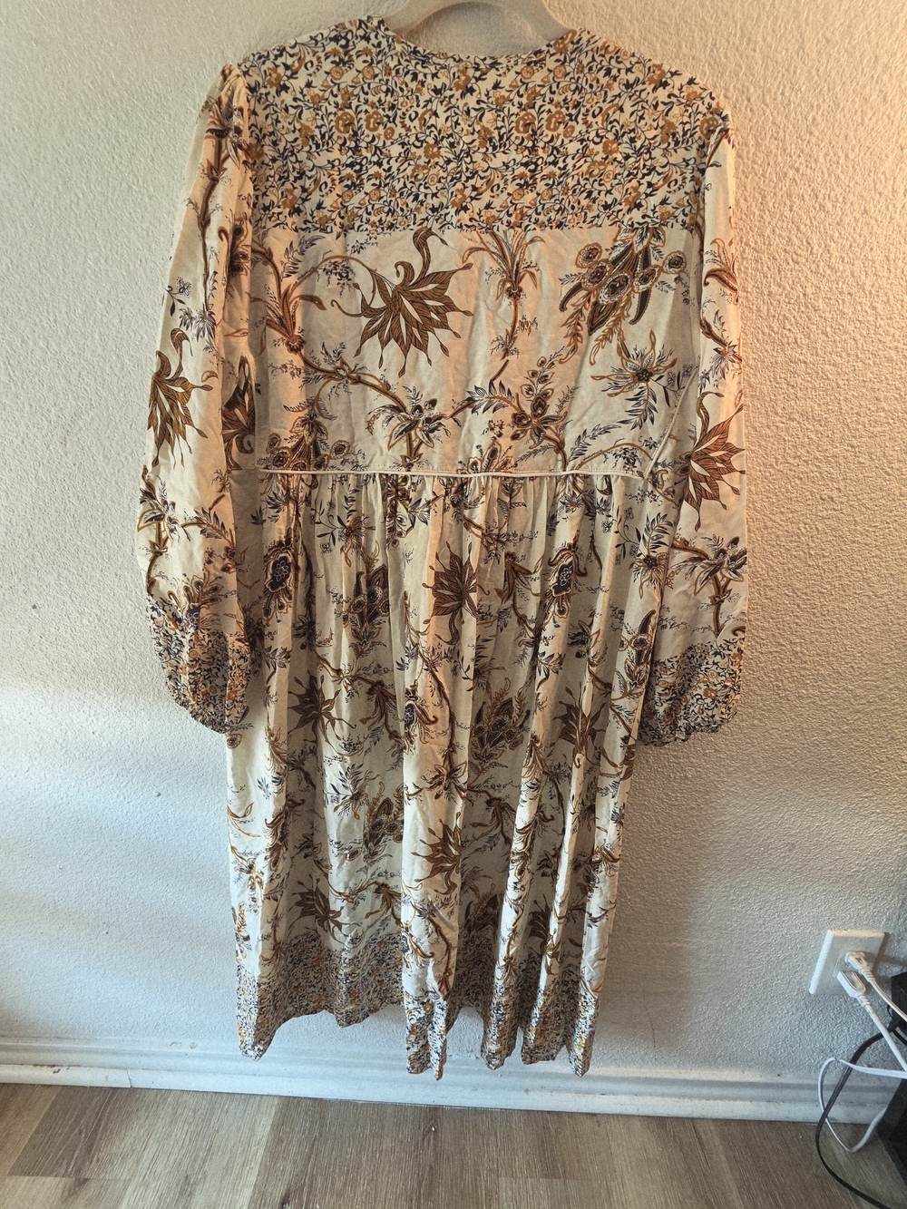 Boho Cream Floral Midi Dress with Rust Accents - Picture 5 of 11